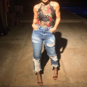 Floral Embroidered rose lace bodysuit